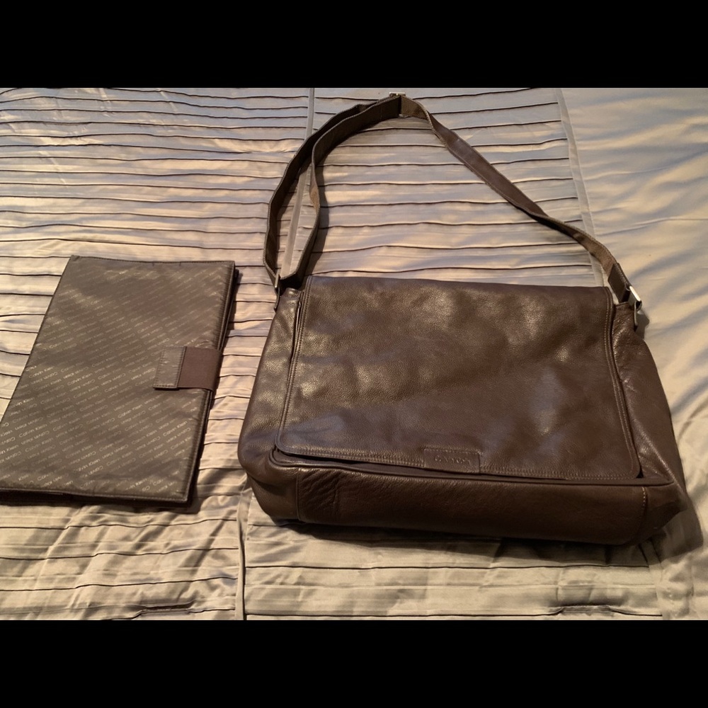 Brown Leather Calvin Klein Laptop Bag/Nylon Case